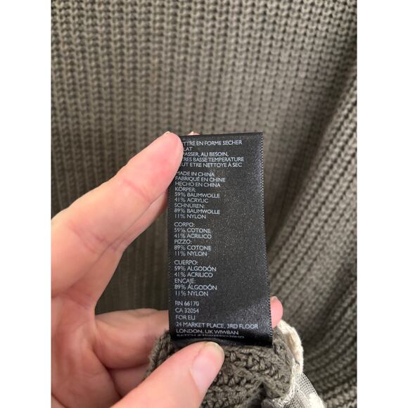 Urban Outfitters Sweater Womens Medium Olive Green Lace-Trim Knit Pins & Needles - Picture 5 of 5